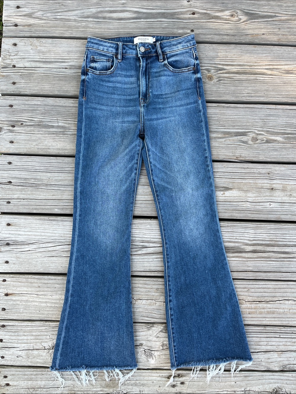 Hidden Flare Jeans in Medium Blue with Raw Hem